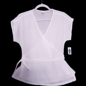 Old Navy Dove White Seersucker Cotton Wrap Bouse With Ties Size XS